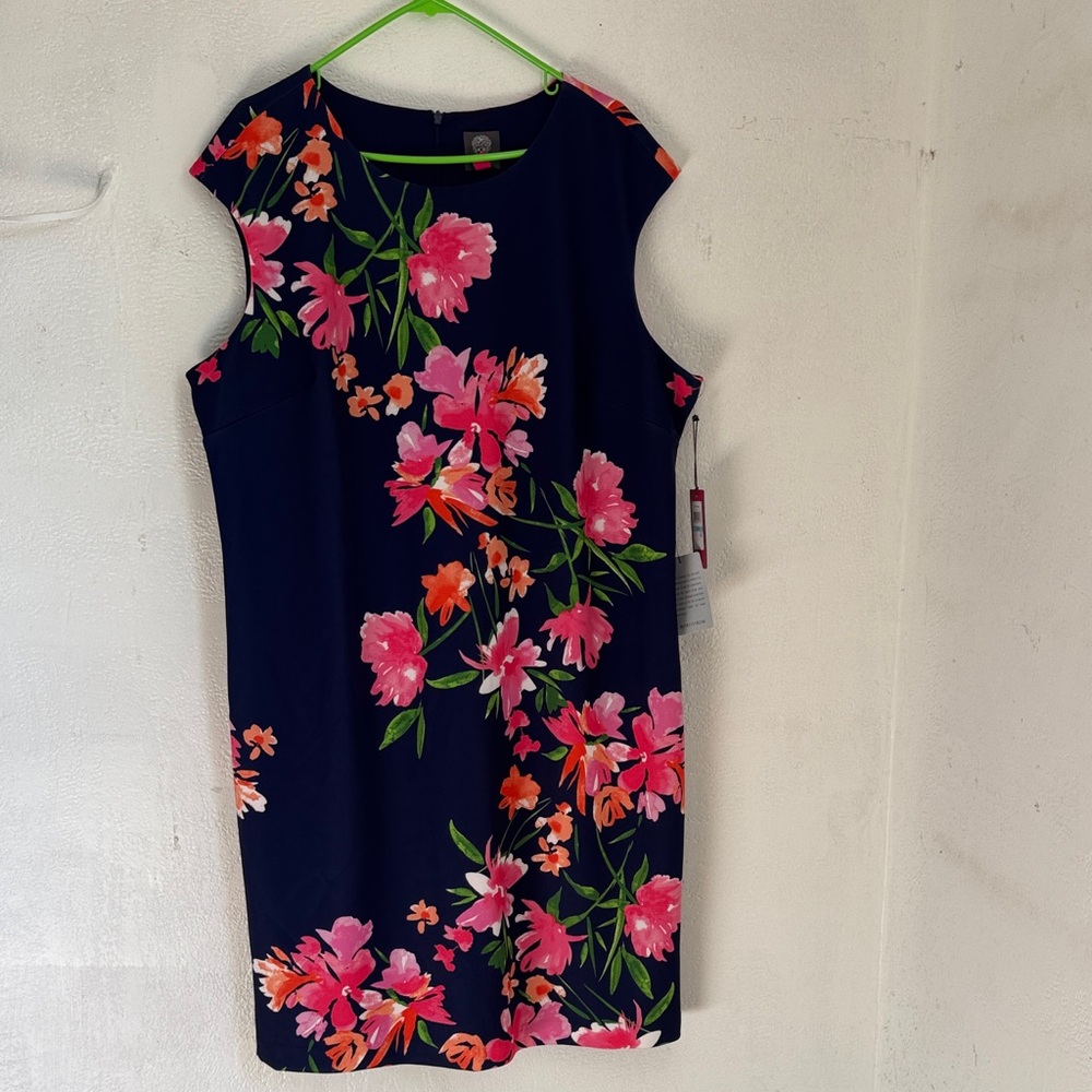 Vince Camuto sleeveless Navy Dress Pink and Orange Floral size 20W pre-owned